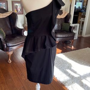 White House Black Market One Shoulder Black Dress